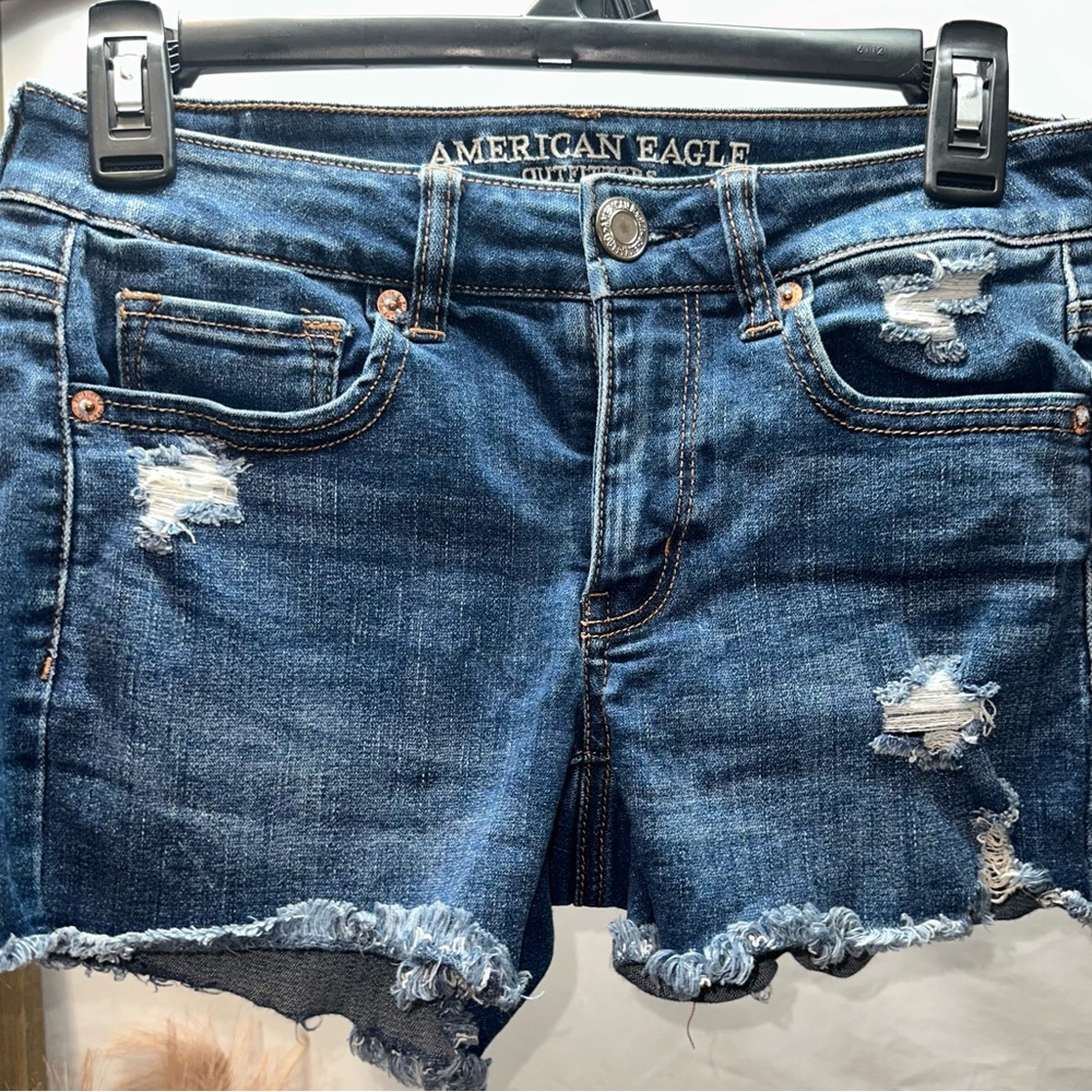American Eagle Outfitters Women's Ripped Blue Jean Shorts